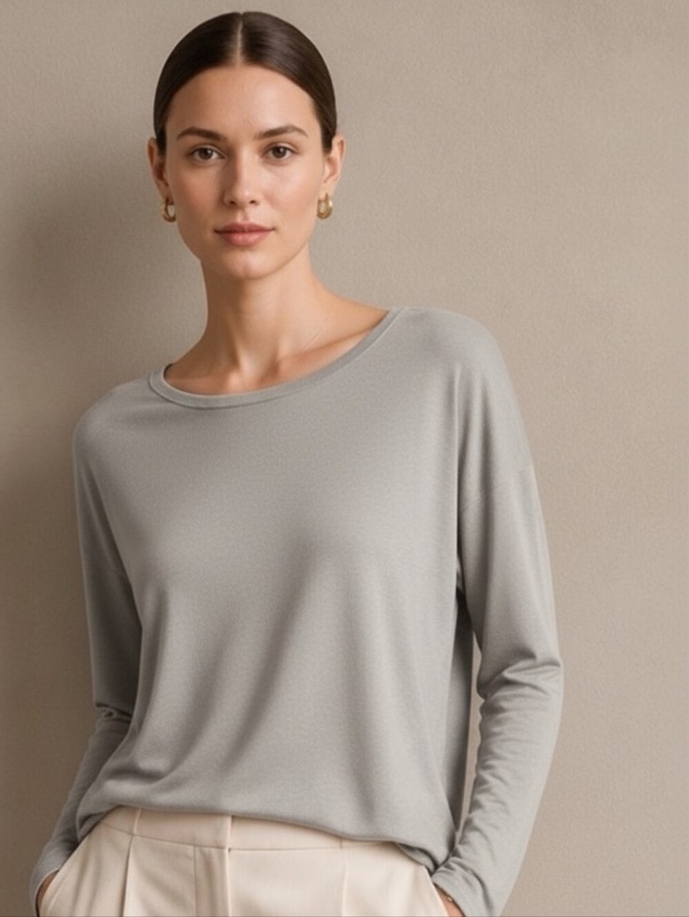 Garnet Hill Silk & Cotton Oversized Sweater Medium Light Grey